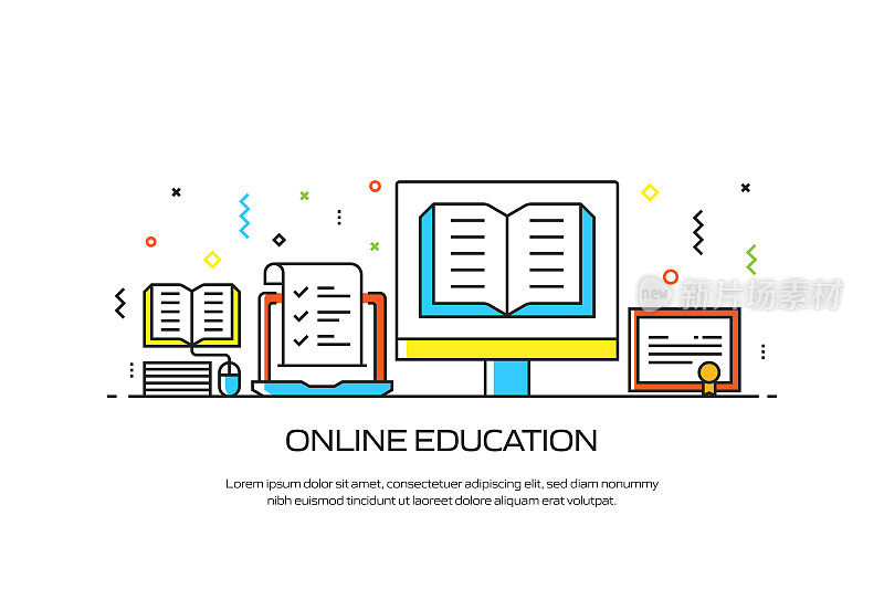 E-Learning, Online Education, Home school Related Modern Line Style插图